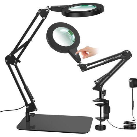 Lampe loupe avec Socle et Pince, loupe grossissante Ronde, Commande Tactile (1/5)