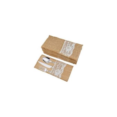 Lntyq 40Pcs Sacs à Couverts en Jute, Porte-couverts en Toile de Jute, Sacs à Couverts Vintage avec Décoration de Mariage en Dentelle Centres de Table pour Restaurant, Fête, Mariage (1/5)