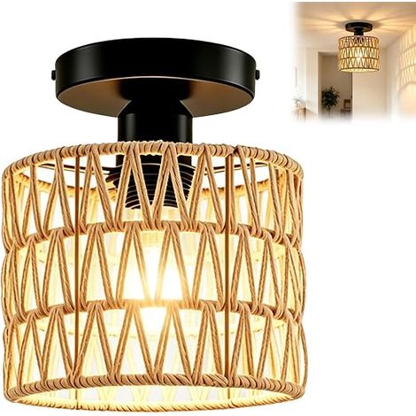 Rattan Ceiling Light, Ceiling Light with Rattan Shade, E27 Chandelier Light, Rattan Ceiling Lights for Living Room, Dining Room, Bedroom, Kitchen, Entrance Hallway (1/5)