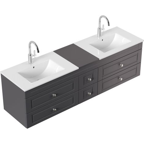 Badmöbel Milano XL Cottage Doppel-Waschbecken SoftClose anthrazit (1/5)