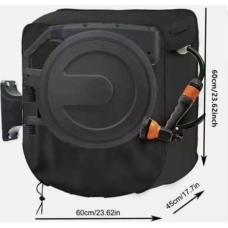 Housse de protection imperméable pour enrouleur de tuyau d'arrosage mural, 60 x 45 x 60 cm, noire, tissu Oxford 420D, protection UV, anti-poussière, avec sac de rangement (1/5)