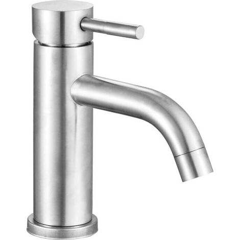Bathroom Faucet, 45° Spout, Basin Mixer Tap, Adjustable Hot and Cold, Stainless Steel Basin Faucet with 3/8" Hot and Cold Inlet Hose (1/5)