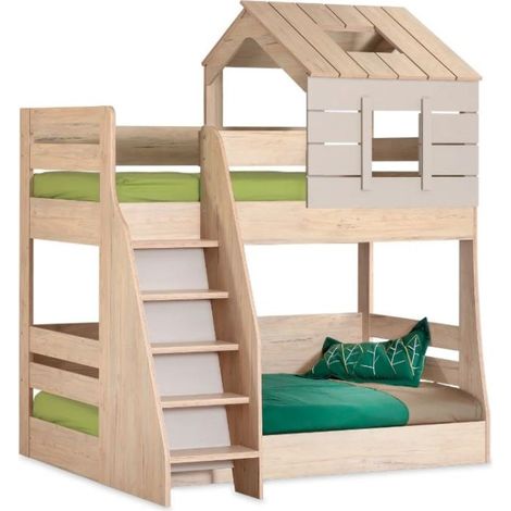 Lit superposé Montessori escalier gauche gris 229x207x149cm (1/4)