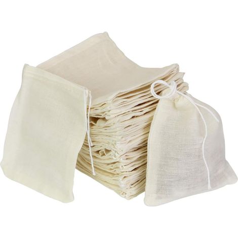50 sacs en filet, coton alimentaire, fermeture cordon, réutilisables, pour thé café épices cuisine (1/5)