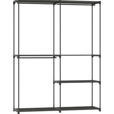 Perchero portátil de metal negro con 4 estantes y zonas para colgar, 142 x 43 x 185 cm (1/4)