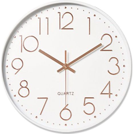 royaluxe - Horloge 12 pouces horloge murale ronde horloge à quartz , cadre blanc avec lettrage doré , 30430cm, (1/5)