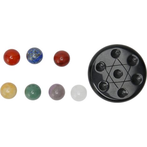 Ensemble de 7 pierres de chakra (socle en obsidienne inclus) – Cristaux de guérison pour débutants et professionnels (1/5)