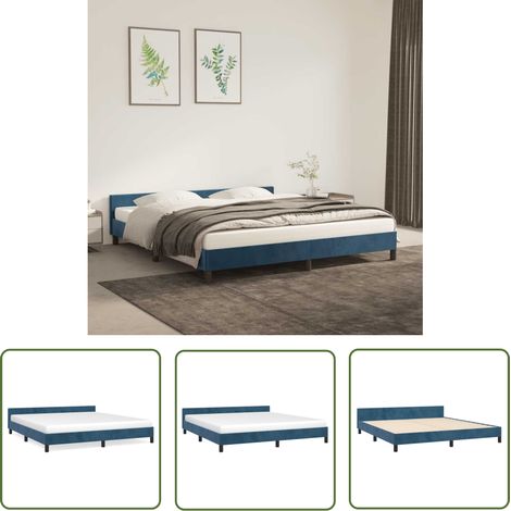 The Living Store Cadre de lit sans matelas bleu foncé 180x200 cm velours - Cadre De Lit - Lit Double - Lit Velours - Literie - Meuble Chambre (1/5)