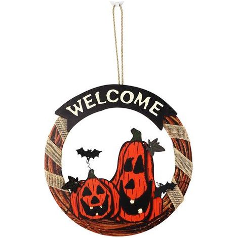 Décoration de porte d'Halloween en bois à suspendre - Citrouilles effrayantes, Décoration d'Halloween (1/5)