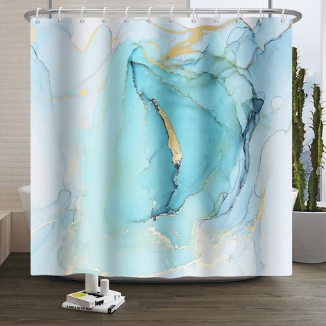 Bleu Points d’Or Le marbre Rideau de Douche Art concis Moderne Rideau de Salle de Bain imperméable Résumé résumé Esthétique contemporaine décoration de Salle de Bains 120x180cm (1/5)