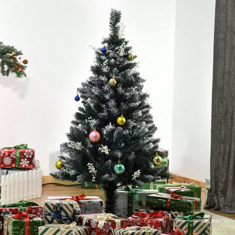 Künstlicher Weihnachtsbaum, 120 cm hoch, mit 222 Zweigen, 28 Dekorationen, Stahlständer, faltbarem und abnehmbarem Fuß, Grün