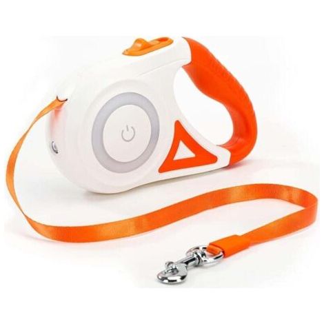 BUNTHAUS PA Einziehbare Hundeleine, einfache Ein-Knopf-Bremse und Verriegelung, ausziehbare Hundeleine mit LED-Taschenlampe (M, Seillänge 5 m, orange) (1/4)