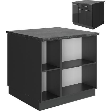Îlot de cuisine Fame-Line, Anthracite Haute brillance, 90cm sans PT, Vicco