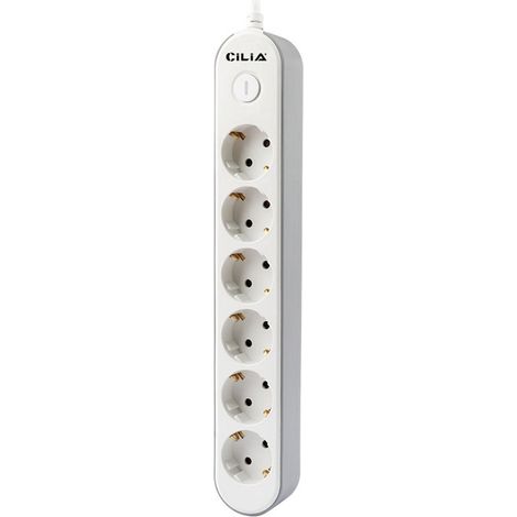 CILIA Multiprise Électrique 6 Prises avec Interrupteur - Bloc Multiprise Blanche, Câble 1.5m, Sécurité Enfant, 3680W Max - Pour Bureau et Maison (1/5)