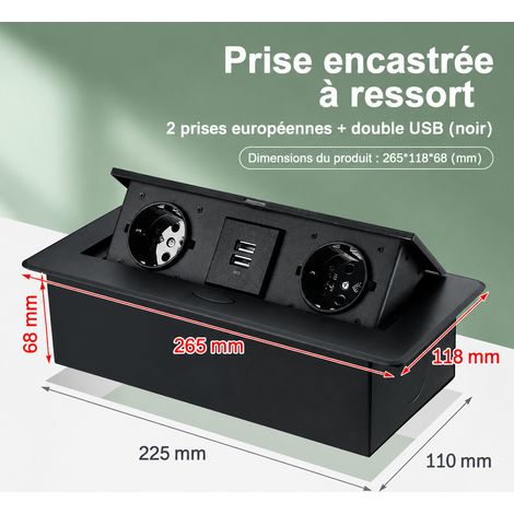 Prise de bureau encastrable escamotable pop-up noir double prise standard européen double port USB 265x118x67 mm 29 × 14 × 9 cm – Livraison gratuite (1/5)