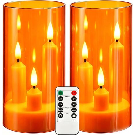 Lot 2 bougies LED 3 cœurs acrylique orange sans flamme télécommande (1/5)