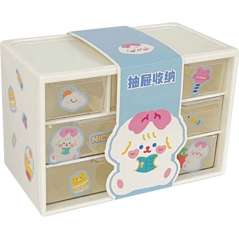 Organiseur de bureau empilable à 3 niveaux en plastique avec 6 tiroirs, rangement blanc pour bureau à domicile (1/5)