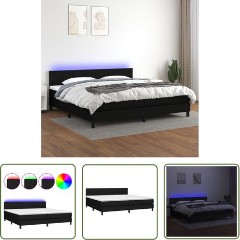 The Living Store Sommier à lattes de lit et matelas et LED Noir 200x200 cm Tissu - Sommier Tapissier - Lit Avec Led - Matelas À Ressorts Ensachés - Tête De Lit Ajustable - Éclairage LED (1/5)