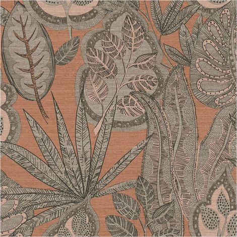 Nature wallpaper wall Profhome 393462 hot embossed non-woven wallpaper slightly textured with palm trees matt pink salmon pink grey taupe 5,33 m2 (1/5)