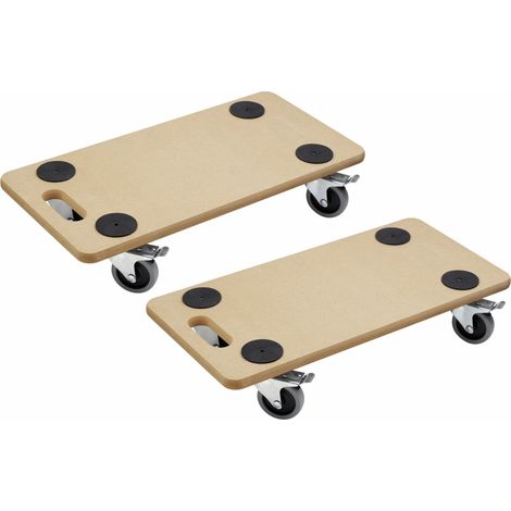 Metafranc Transportroller 590 x 290 mm - 2 Stück - 200 kg Tragkraft - MDF-Platte mit TPE-Rädern und Bremsen (1/5)