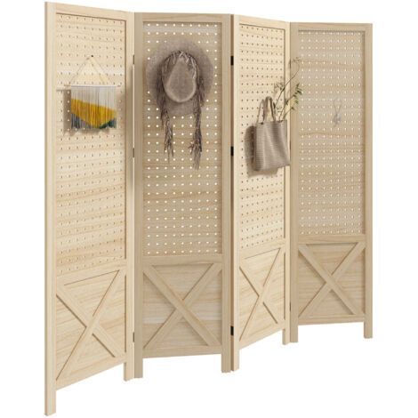 Paravent intérieur en bois 4 panneaux séparateur de pièce pliable panneau perforé 152 x 1,7 x 144,5 cm bois naturel (1/5)
