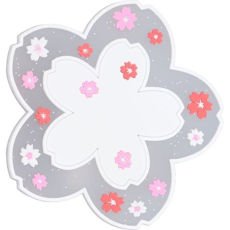 Sakura Untersetzer, ca. 11,5 cm, hitzebeständig, strapazierfähig, rutschfest, PVC, elegantes Design, für Tassen und Gläser, weiß (1/5)