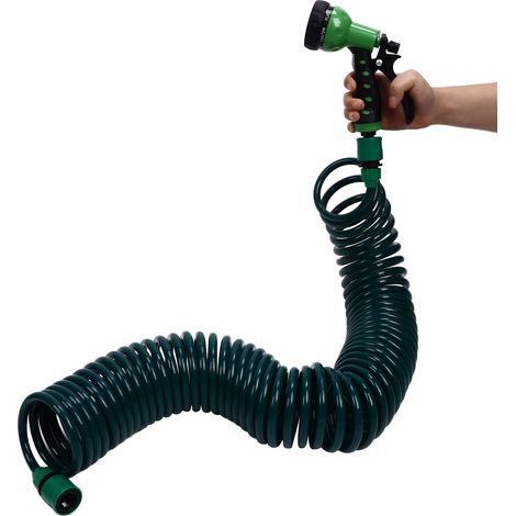 Tuyau d'arrosage spiralé en EVA 15 m / 49,2 pi, 7 modes, tube télescopique à ressort pour l'arrosage des plantes, jardins et pelouses (1/5)