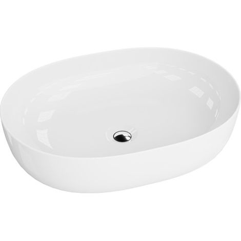 LAVITA Aufsatzwaschtisch Blas Aufsatzwaschbecken Oval Waschbecken ohne Überlauf und Hahnloch Aus hochwertigem Porzellan Waschtisch 59,5x43x13,5 cm Weiß