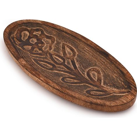 Bol décoratif en bois de manguier pour décoration de centre de table, table d'entrée, décoration d'intérieur de ferme (35,6 x 15,2 x 2,5 cm) (1/5)