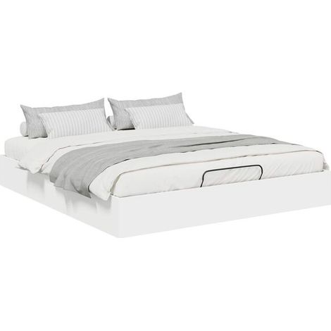 Cadre de lit ottoman blanc, dimensions : 203 x 180 x 25 cm, bois d'ingénierie. (1/5)
