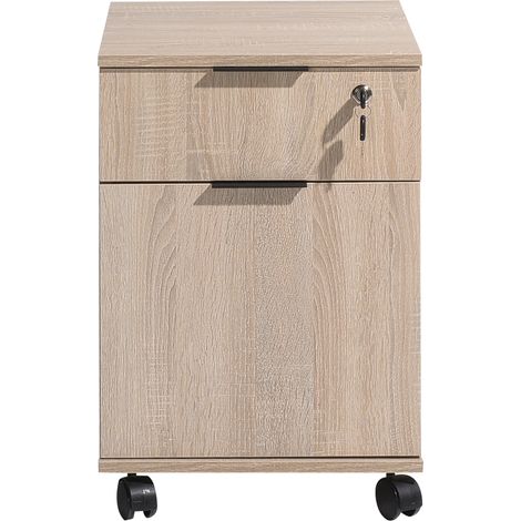 Caisson de 2 tiroirs à roulettes coloris Chêne Cambrian - longueur 41 x profondeur 41 x hauteur 61 cm -PEGANE- (1/4)