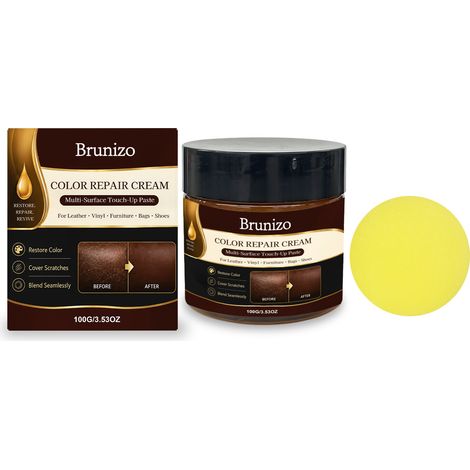 Crème réparatrice pour cuir Brunizo - Protège les chaussures, canapés et sièges auto en cuir masque les rayures et redonne de l'éclat. 100 g x 1, éponge x 1 (1/5)