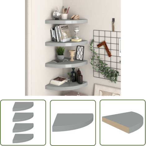The Living Store Eck-Schweberegale 4 Stk. Grau 35x35x3,8 cm MDF - Eckregal - Wandregal - Schwebender Regal - Grau - Wohnwandregal (1/5)