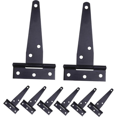 SEWACC Lot de 8 charnières robustes en T noires pour portes de grange, portails et clôtures (1/5)