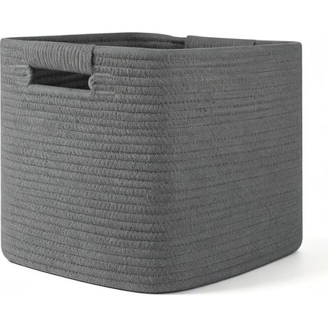 Panier cube 27 cm corde coton, lot 1 – Gris (1/5)