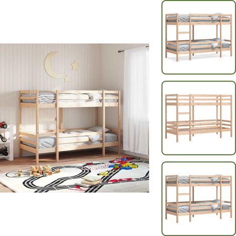 The Living Store Lit superposé sans matelas 80x200 cm bois de pin massif - Lit Superpose - Lit Enfant - Lit Mezzanine - Lit Double - Meuble Espace Réduit