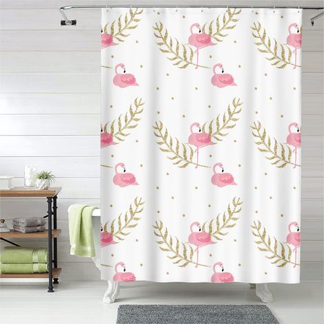 Rideau de douche motif flamant rose doux romantique, rideau salle de bain imperméable, 180x180 cm (1/5)