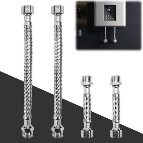 4 Pièces Tuyaux Flexibles 3/8", Tuyau Blindé Tressé Acier Inoxydable 304 Flexible Robinet Cuisine Connecteurs Tuyau de Raccordement Universel pour Robinet Salle De Bain WC 20 cm/10 cm (1/5)