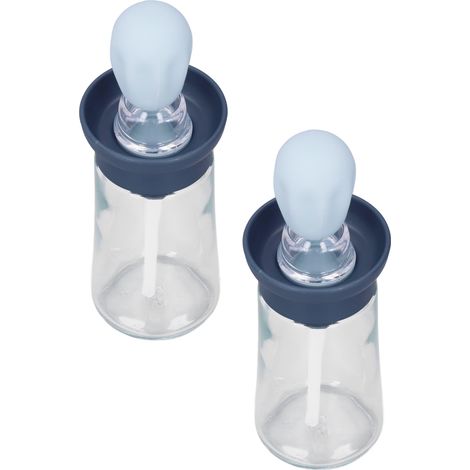 2 bouteilles distributeur d'huile avec pinceau silicone pour cuisson, barbecue et pâtisserie, bleues (1/5)