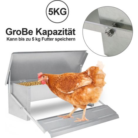 SWANEW Futterautomat Hühner 5kg Automatischer Futtertröge - Hühner Futterspender aus Verzinkter Stahl für Geflügel, wasserdicht und rattensicher (1/5)