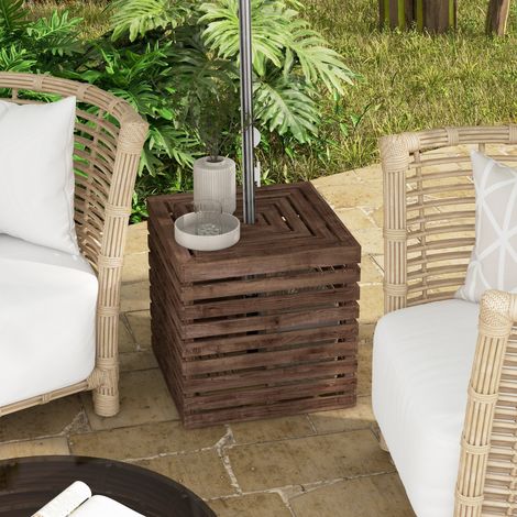Coffre rangement extérieure 2-en-1 base parasol table appoint terrasse trou parasol bois