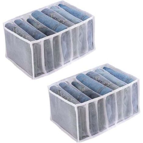 Organisateur de Tiroir Rangement Pliables pour Vêtements, Jeans, Chaussette, Sous-vêtement, Pantalons, Leggings, T-shirts (Blanc-2Pcs-Grand) (1/5)