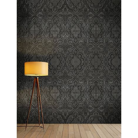 Papier peint panoramique moderne pour salon | Tapisserie panoramique anthracite tendance | Papier peint panoramique à motif oriental - 270 x 400 cm (4 pièces) (1/5)
