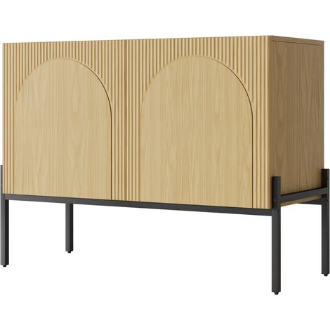 Aparador con 2 puertas y patas metálicas, diseño arqueado, color natural, 100 x 75 x 40 cm (1/5)