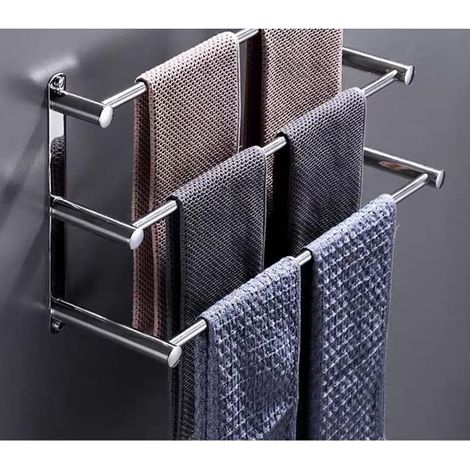 304 stainless steel silver wall-mounted towel rack, thickened towel rack with hook, bathroom towel rack (1/5)