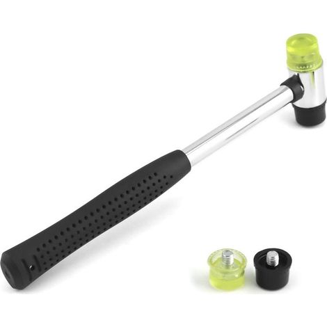 Maillet caoutchouc, 25 mm Nylon Petit Marteau avec 2 têtes de rechange, avec poignée en caoutchouc antidérapante pour bijoux, outils de bricolage, artisanat du cuir (1/5)