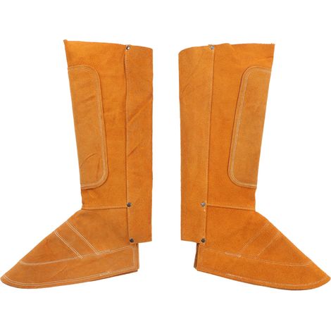 Bavettes de soudure en cuir de vache, taille réglable, ignifuges, protection pied avec scratch pour barbecue et agriculture. (1/5)