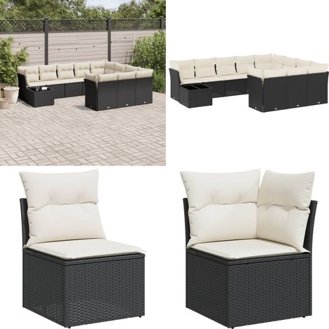 Salon de jardin 11 pcs avec coussins noir résine tressée - Ensemble Salon De Jardin - Meuble De Jardin - Salon De Jardin Design - Mobilier De Jardin Moderne - Canapé Jardin - Home & Living (1/5)