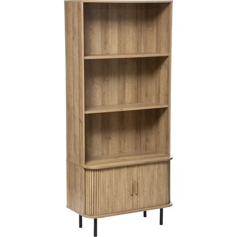 Atmosphera – Bibliothèque enfant 2 portes effet chêne 80x39,8x179,6cm – 3 étagères en MDF et acier – Pour rangement livres et jouets (1/10)