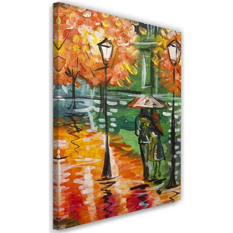 Tableau sur toile Couple Automne Pluie comme peint 40x60 (1/5)
